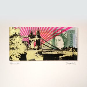 Jayson Lilley | Hammersmith | Hand pulled screen print with Diamond dust printed on 1980's one pound note | 7 x 14 cm | £230