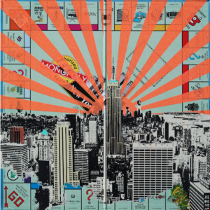 Jayson Lilley | Top Dollar | Hand printed on vintage New York monopoly board | Unique varied edition of 19 | 50 x 50 cm | £1,100