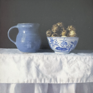 Kate Verrion | Harmony In Speckles | HYprerealist still life oil painting on paper