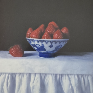 Kate Verrion | A Taste of Summer | Hyperrealist still life oil painting with strawberrries