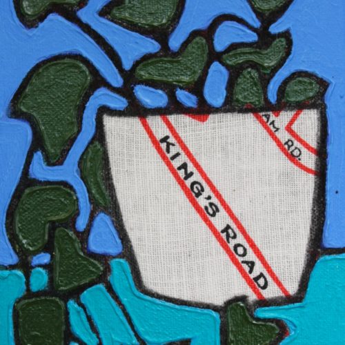 Nicola Wiltshire_Ivy Lane detail_oil on vintage map fabric_12 x 17cm_2025