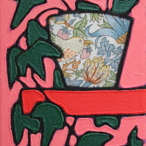 Nicola Wiltshire_Pink Ivy detail_oil on Liberty fabric_12x17cm_2025