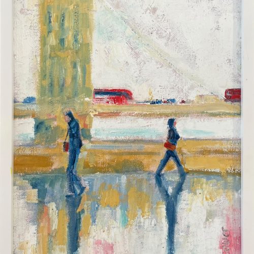 Richard Gower | The Commute | Impressionist oil paitning of London with double decker bus