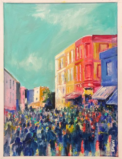 Richard Gower | Portobello Hustle | Impressionist Oil painting of Portobello Road