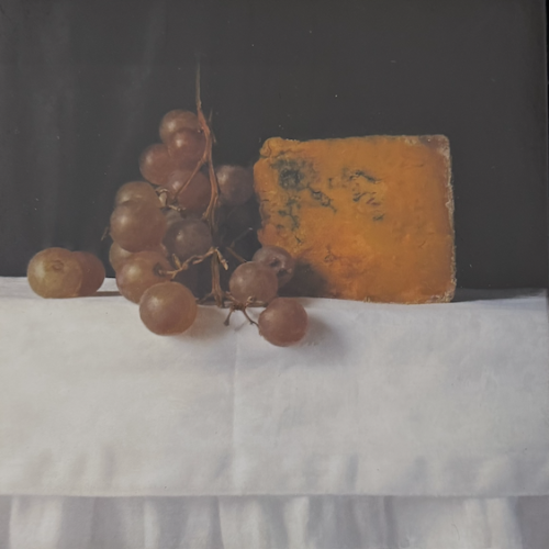 Kate Verrion | Midnight Harvest | Hyperealist still life oil painting. Depiciting blue cheese and grapes